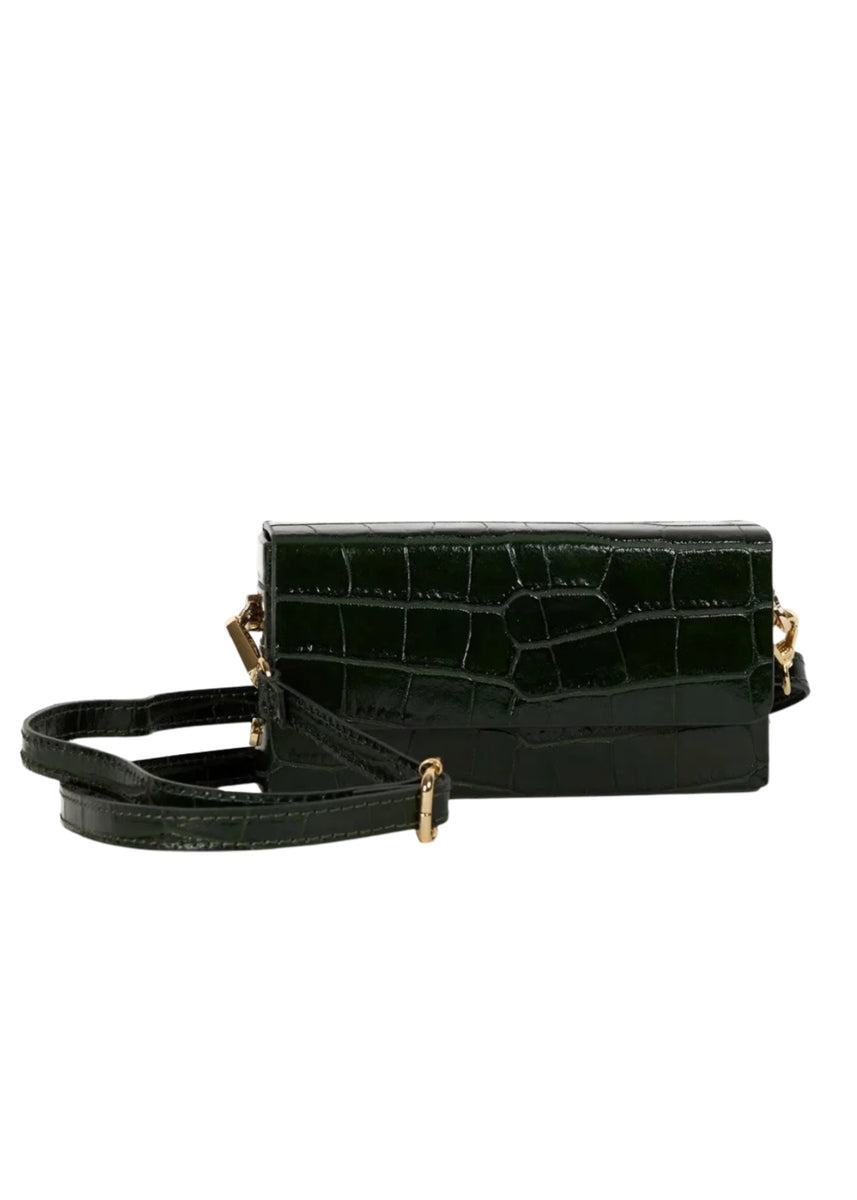 MARGOT CLUTCH - CROC EMBOSSED LEATHER - BLACK