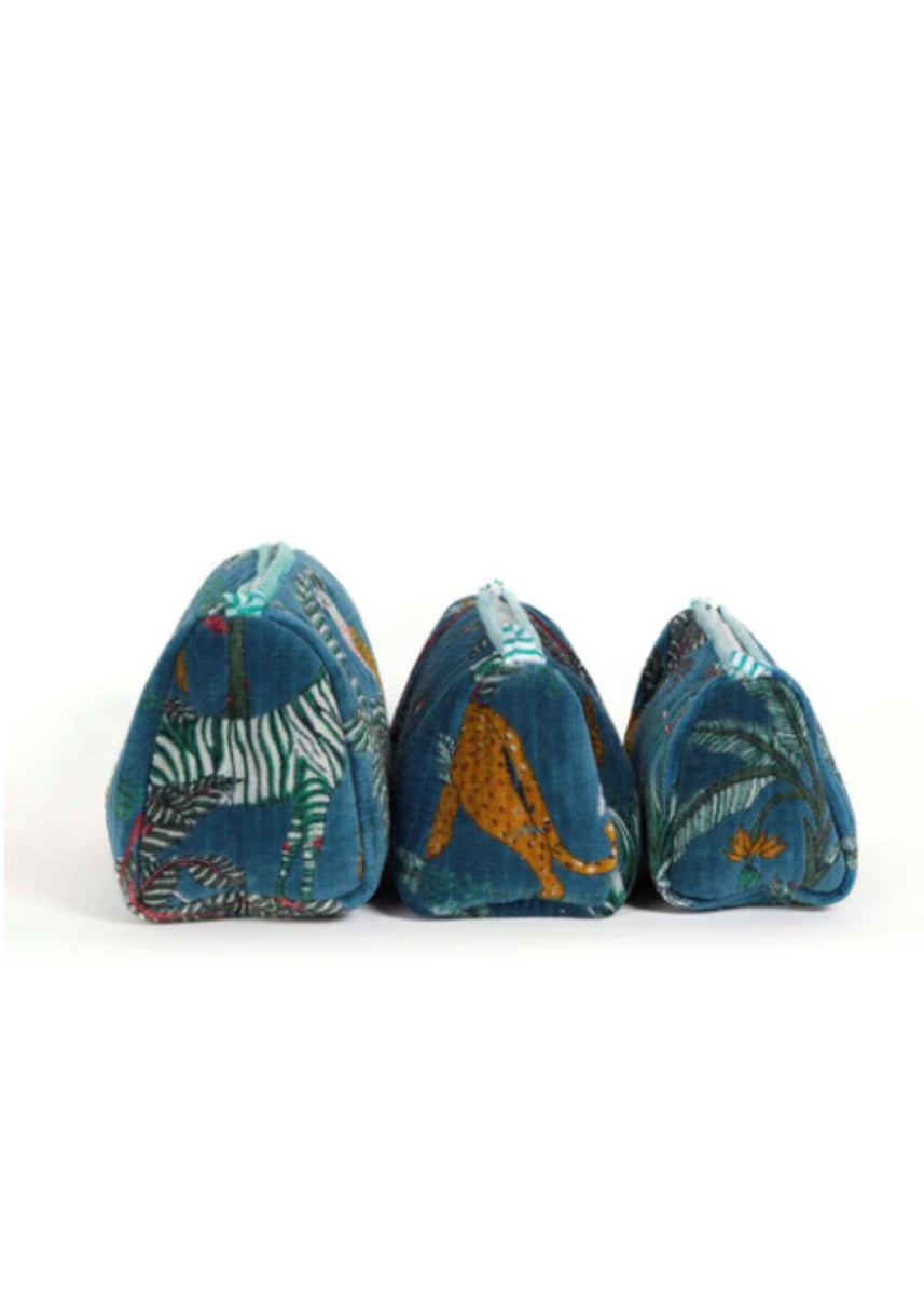 TEAL BLUE PANTHER - SET OF 3 VELVET POUCHES