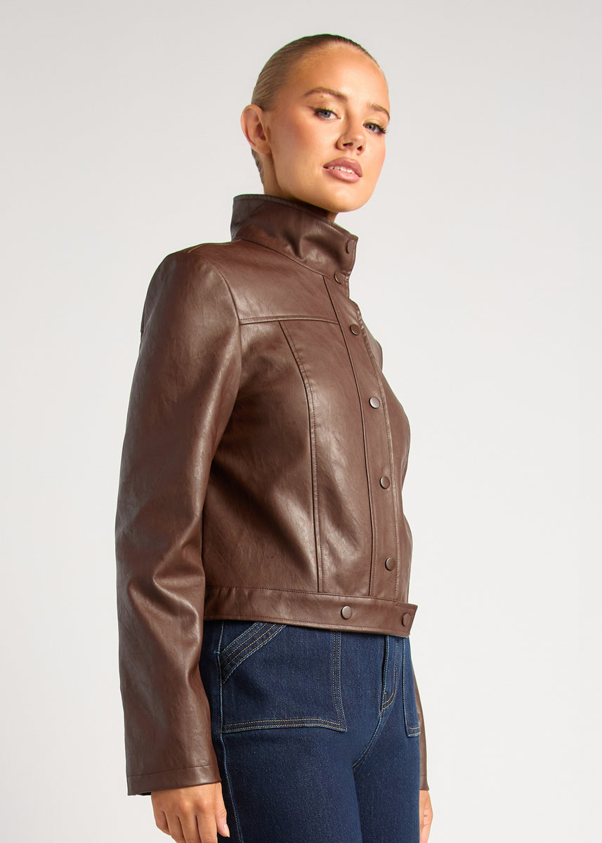 CARRI FAUX LEATHER JACKET - ESPRESSO