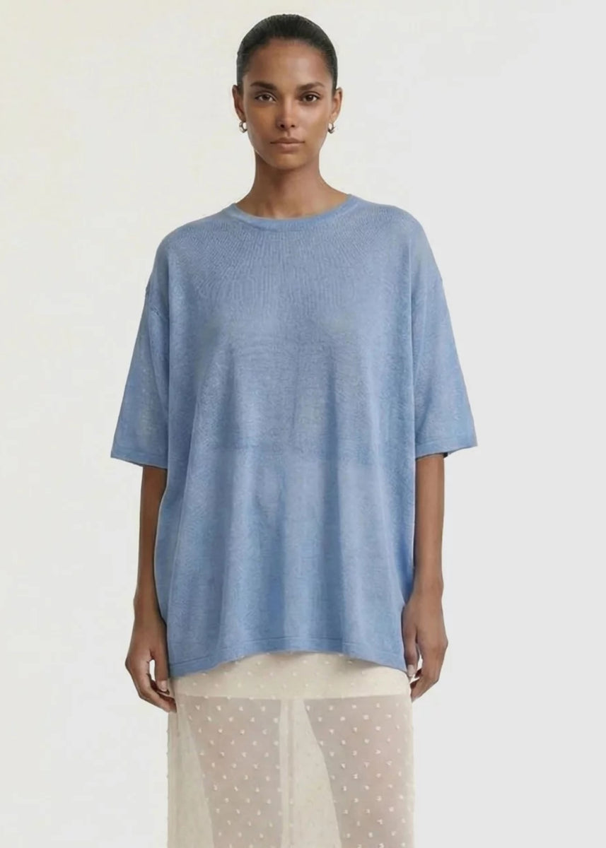 ORLA OVERSIZED KNIT TEE - DUSTY BLUE