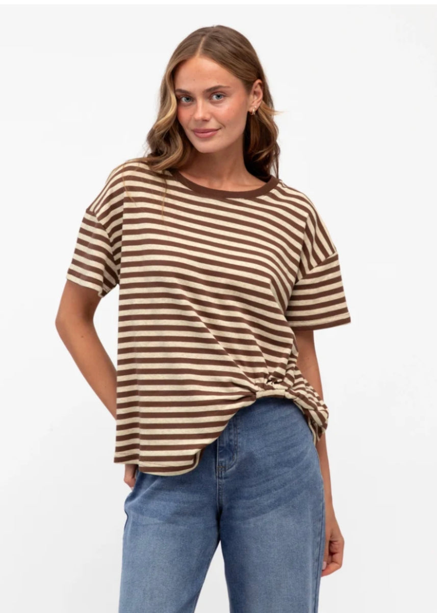 TERESA EASY TUCK TEE - NEUTRAL STRIPE