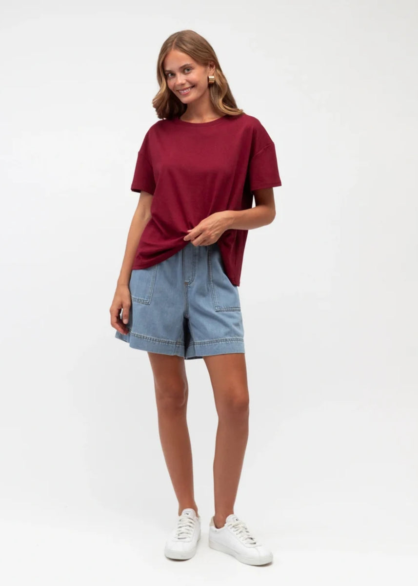 ELAINE EASY TUCK TEE - WINE