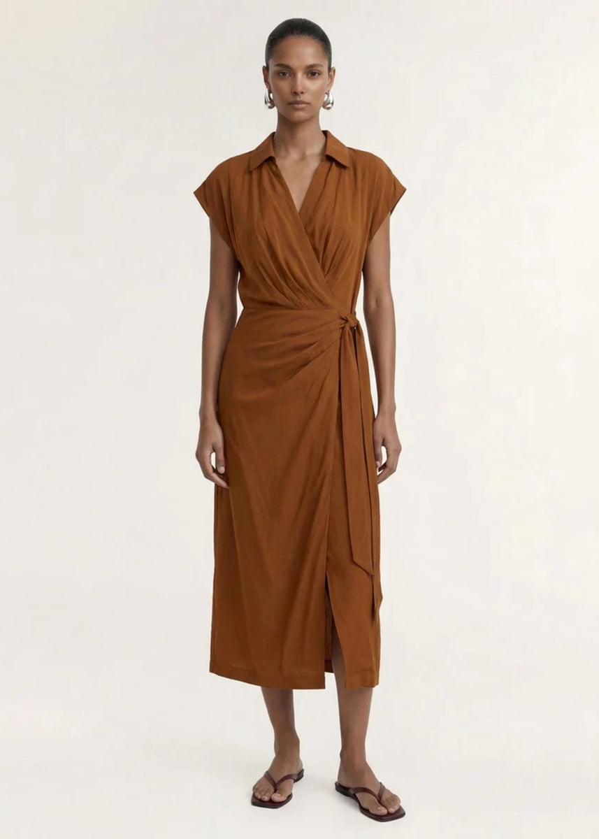 SOLENE WRAP MIDI DRESS