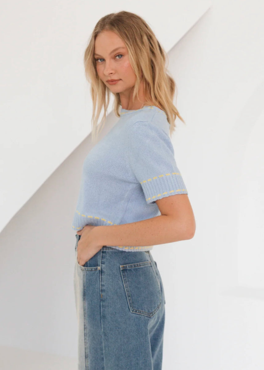SAM CONTRAST KNIT TEE - BLUE/YELLOW