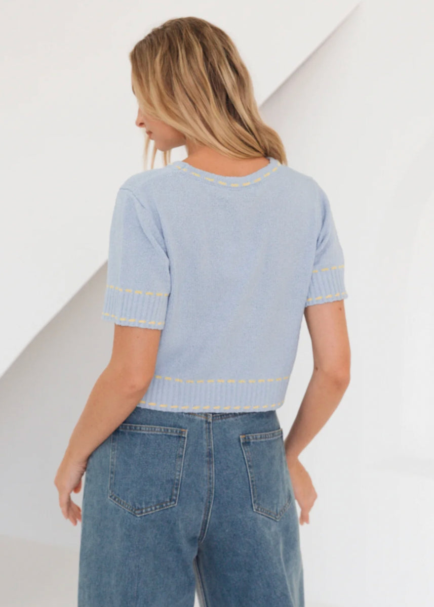 SAM CONTRAST KNIT TEE - BLUE/YELLOW