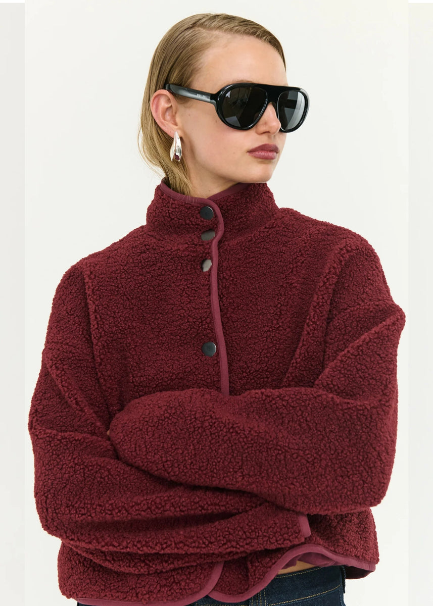 KATYA CROP SHERPA JACKET - MERLOT