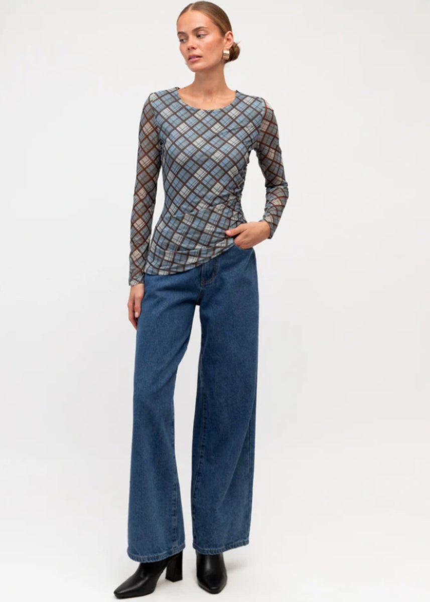SAMANTHA PLAID MESH TEE