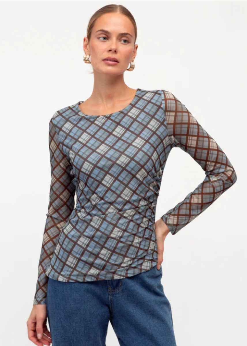 SAMANTHA PLAID MESH TEE