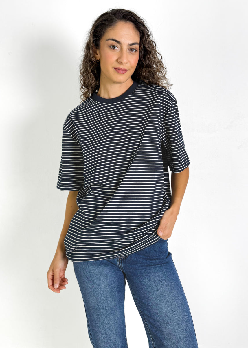 ALEX STRIPE TEE - NAVY