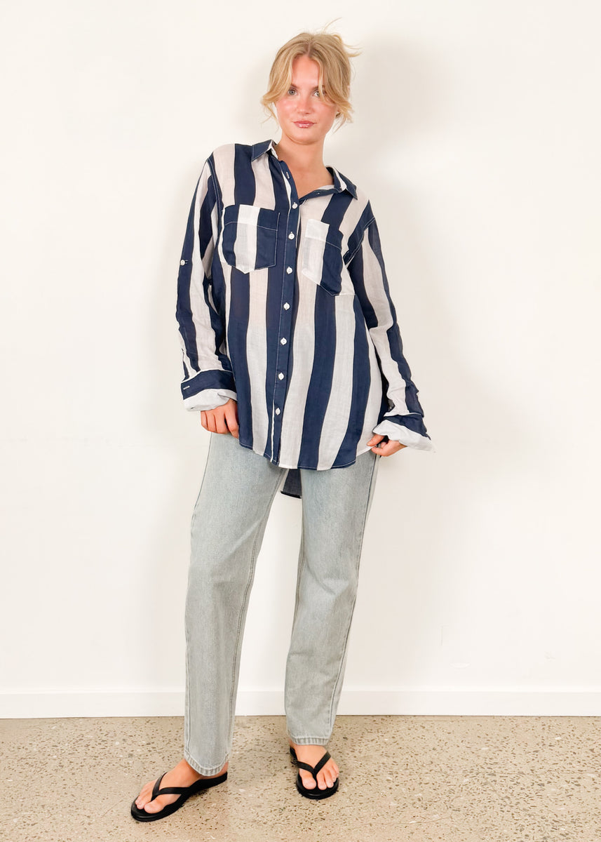 RAIN SHIRT - NAVY STRIPE