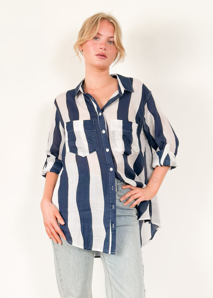RAIN SHIRT - NAVY STRIPE