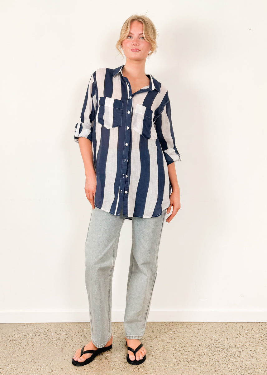 RAIN SHIRT - NAVY STRIPE