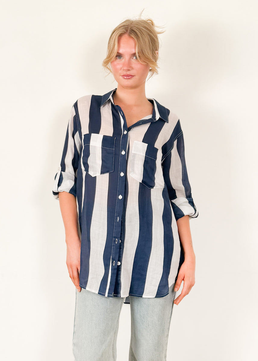 RAIN SHIRT - NAVY STRIPE