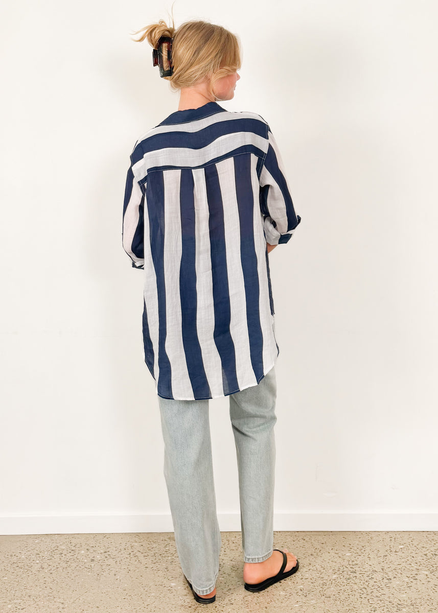 RAIN SHIRT - NAVY STRIPE