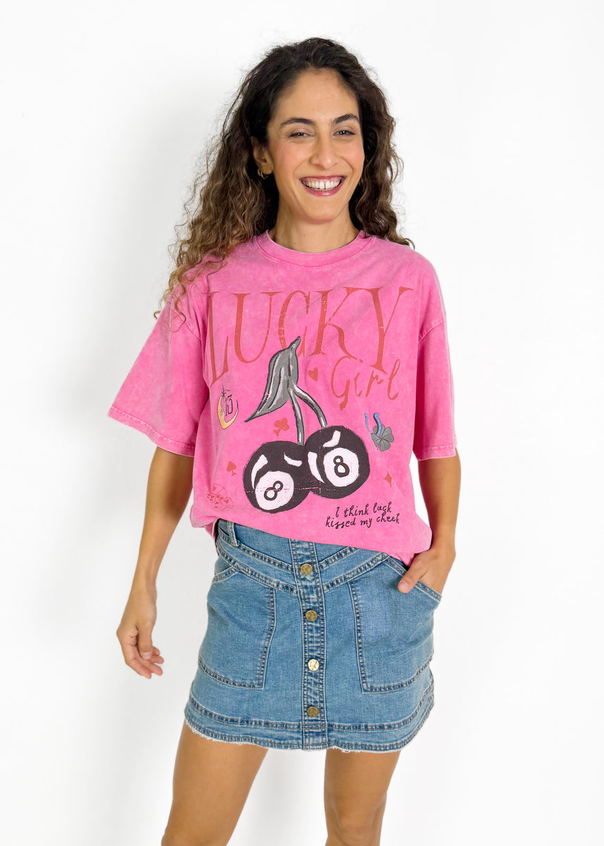 LUCKY GIRL ACID WASH TEE