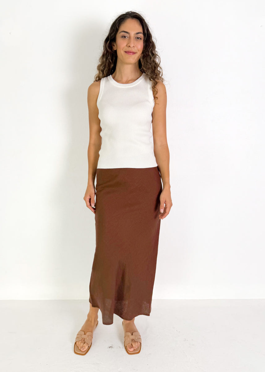 NORA LINEN SLIP SKIRT - CHOCOLATE