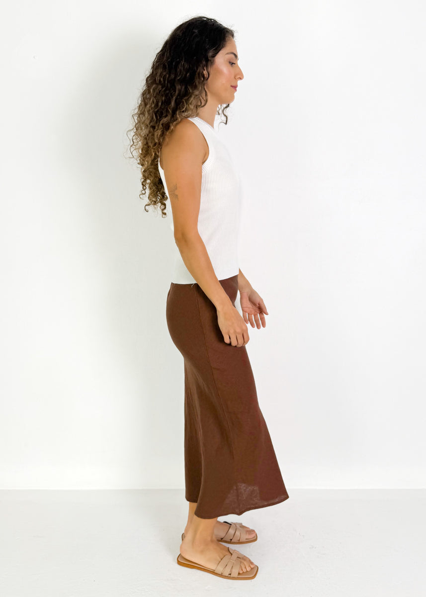 NORA LINEN SLIP SKIRT - CHOCOLATE