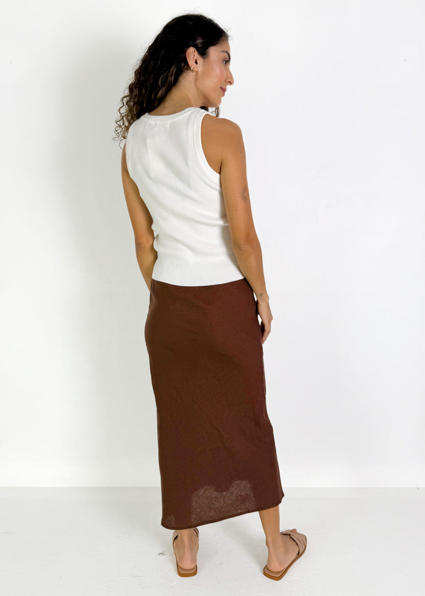 NORA LINEN SLIP SKIRT - CHOCOLATE