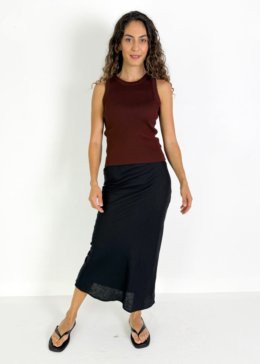 NORA LINEN SLIP SKIRT - BLACK