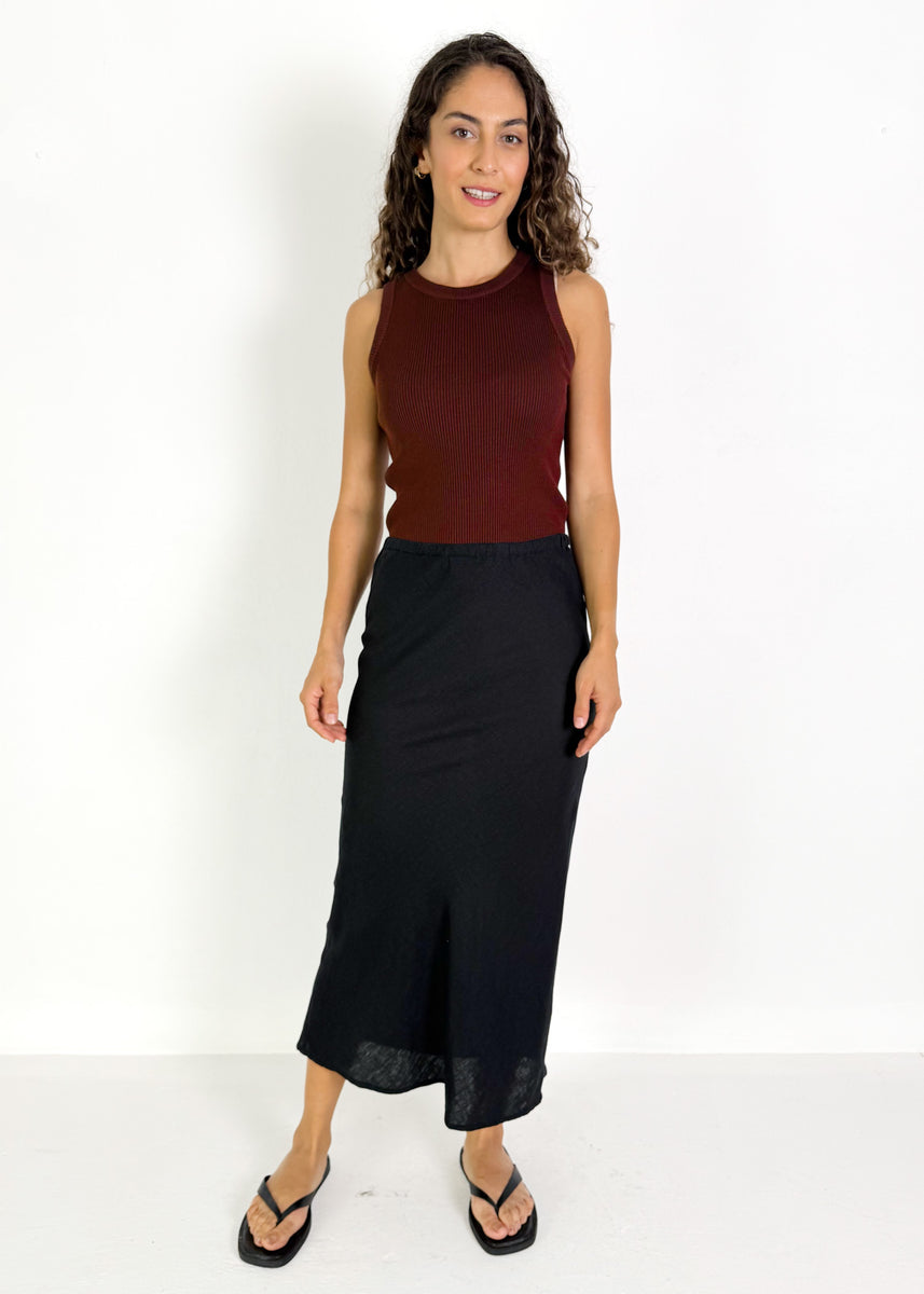 NORA LINEN SLIP SKIRT - BLACK