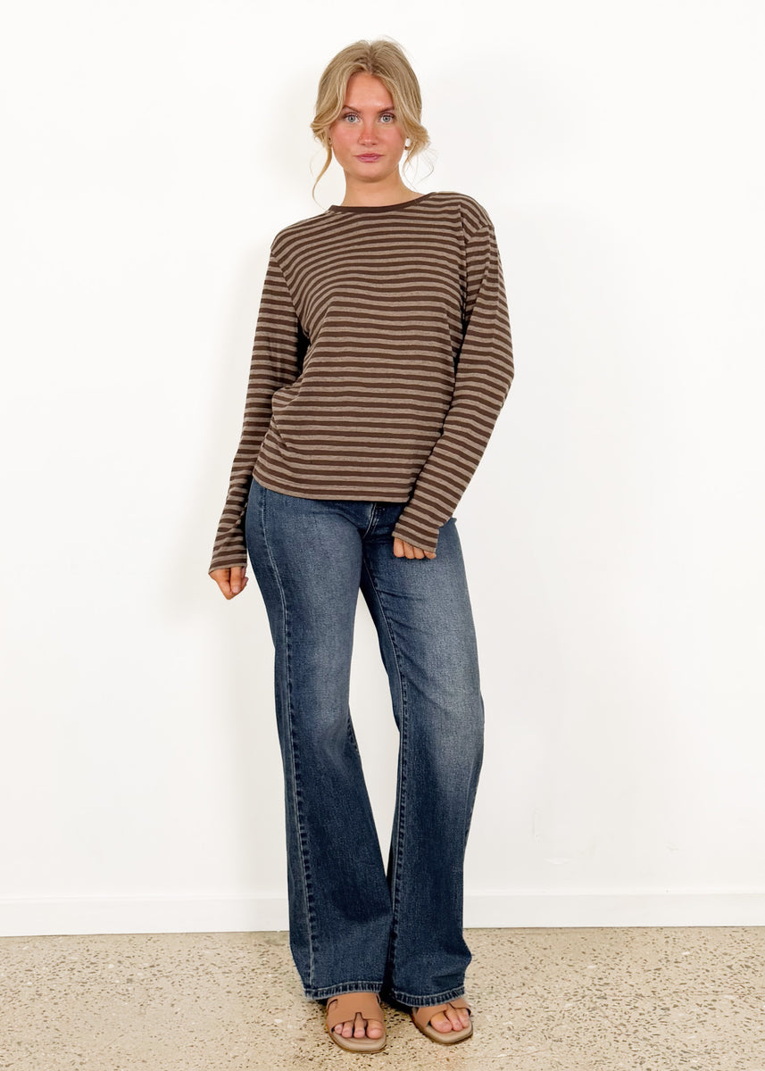 ATHENA STRIPE BASIC TOP - BROWN