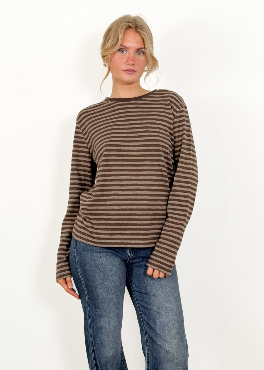 ATHENA STRIPE BASIC TOP - BROWN