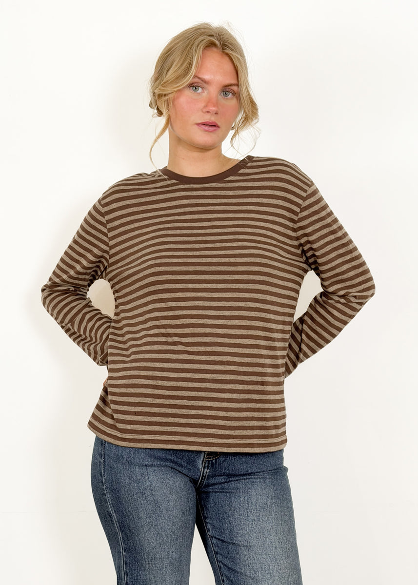 ATHENA STRIPE BASIC TOP - BROWN