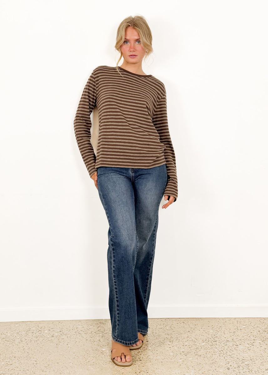ATHENA STRIPE BASIC TOP - BROWN