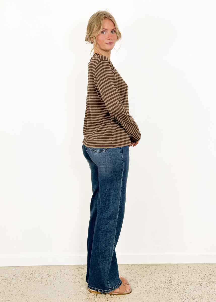 ATHENA STRIPE BASIC TOP - BROWN
