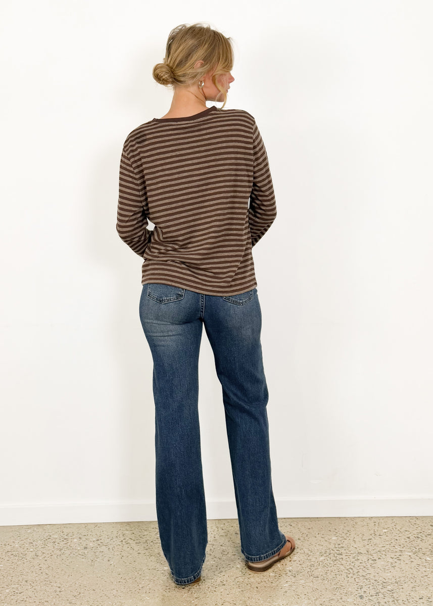 ATHENA STRIPE BASIC TOP - BROWN
