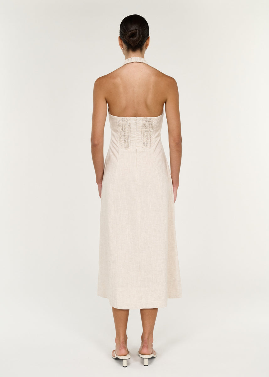 NEVE LINEN HALTER MIDI DRESS