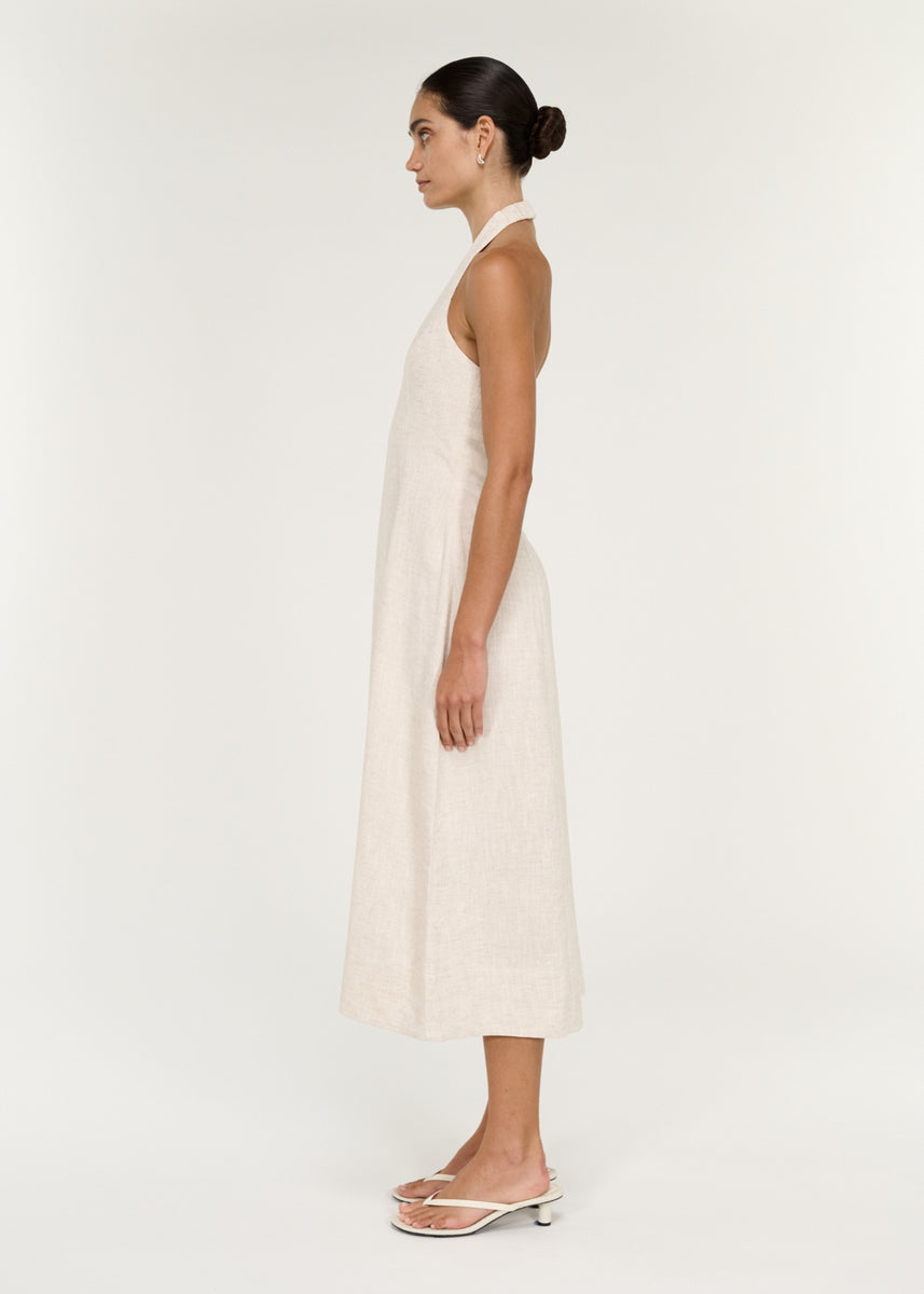 NEVE LINEN HALTER MIDI DRESS