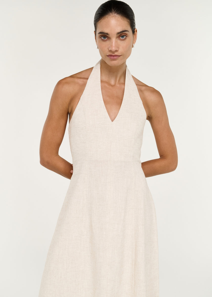 NEVE LINEN HALTER MIDI DRESS