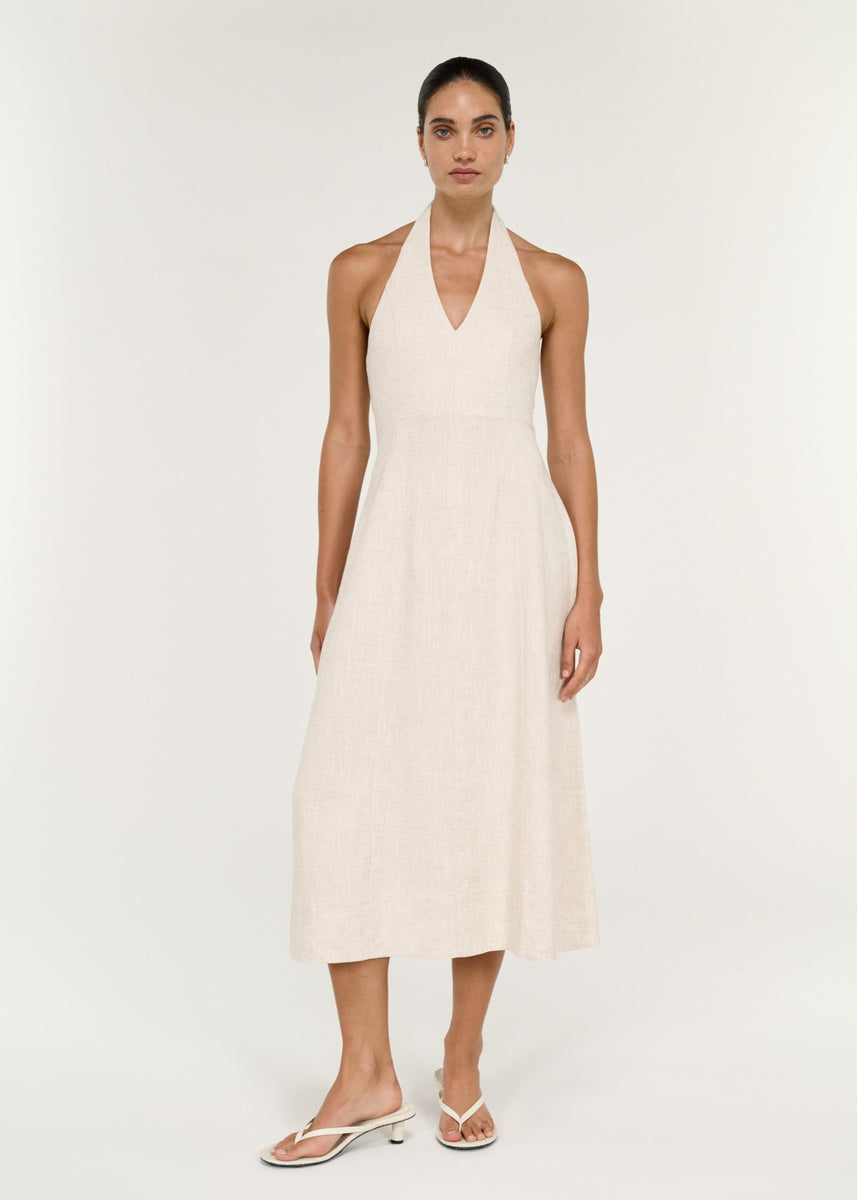 NEVE LINEN HALTER MIDI DRESS