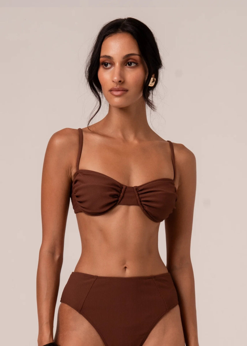 RUCHED SOFT CUP BRALETTE - CHOC RIB
