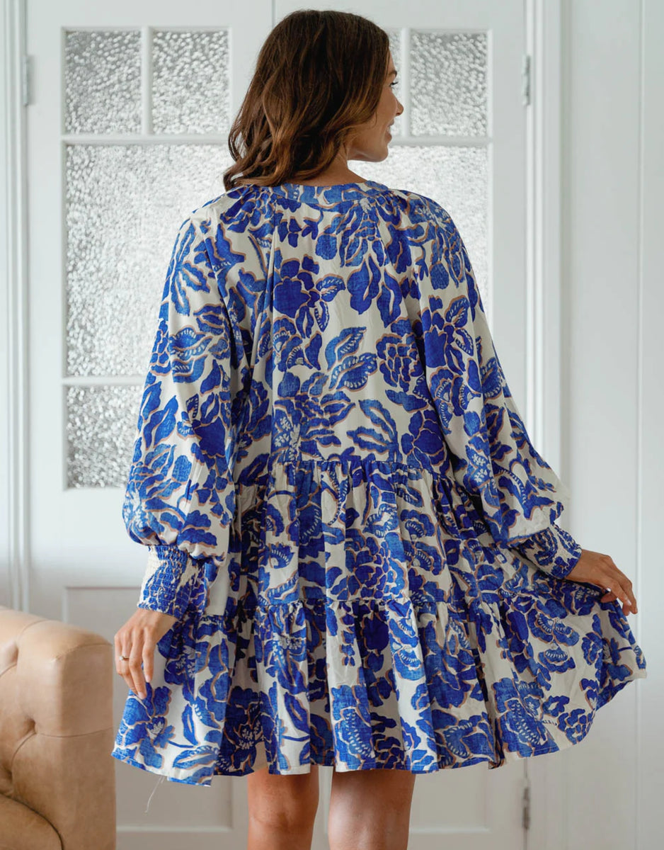 SOUL MINI DRESS - INDIGO BLOOM PRINT