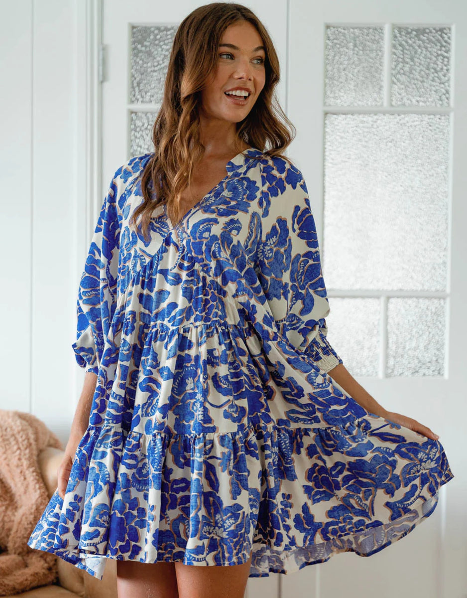SOUL MINI DRESS - INDIGO BLOOM PRINT