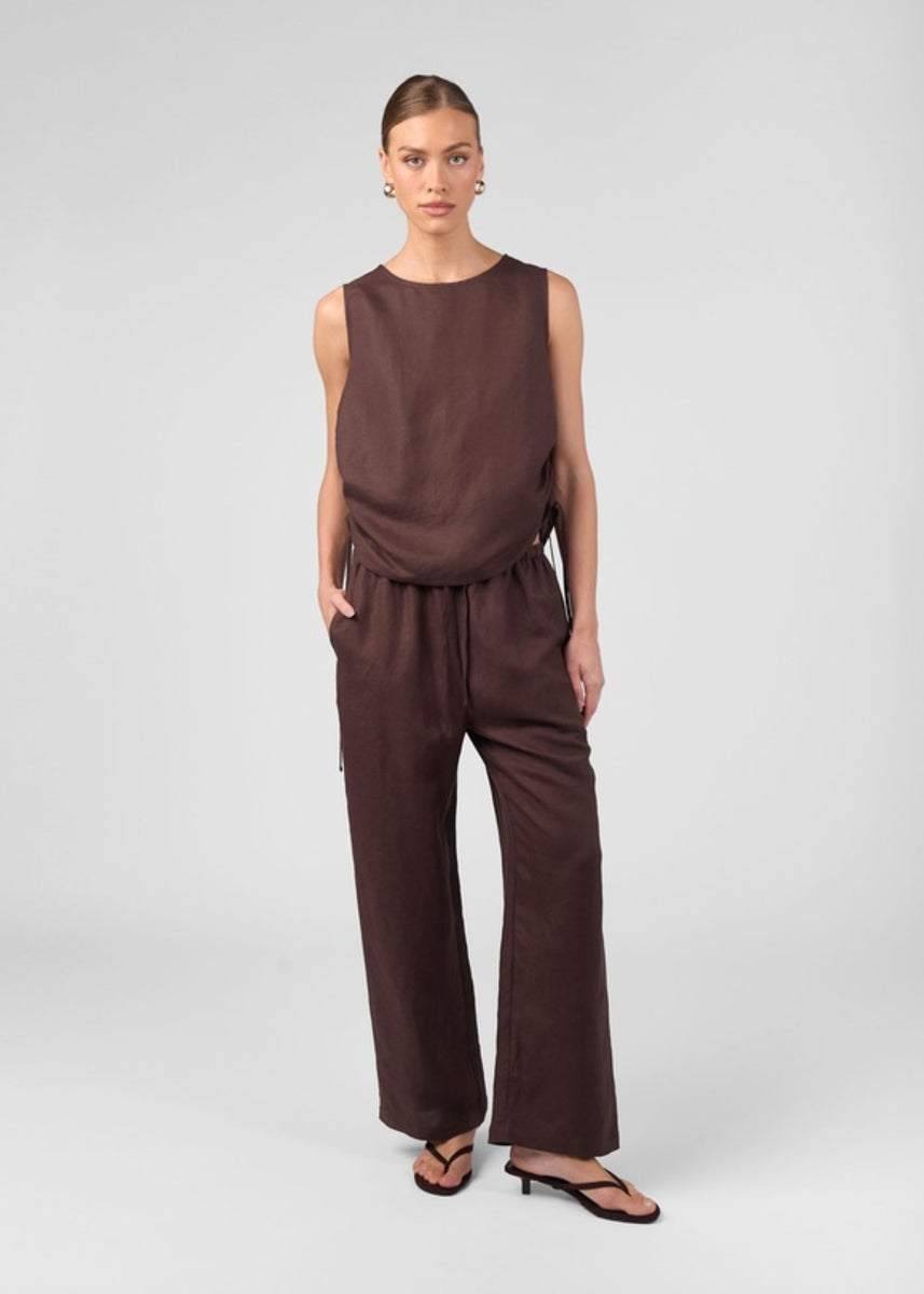 SOUTH BEACH LINEN PANTS - CHOCOLATE