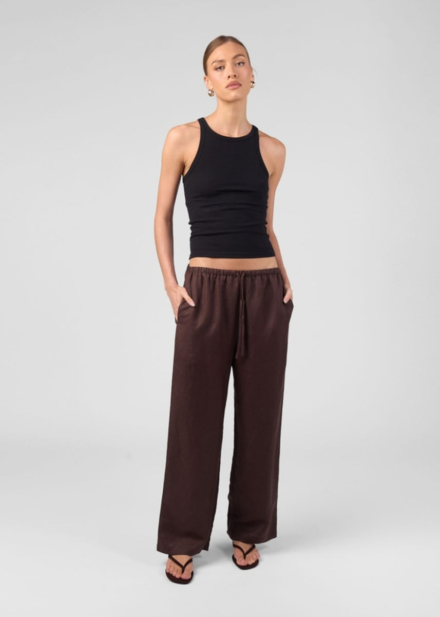 SOUTH BEACH LINEN PANTS - CHOCOLATE