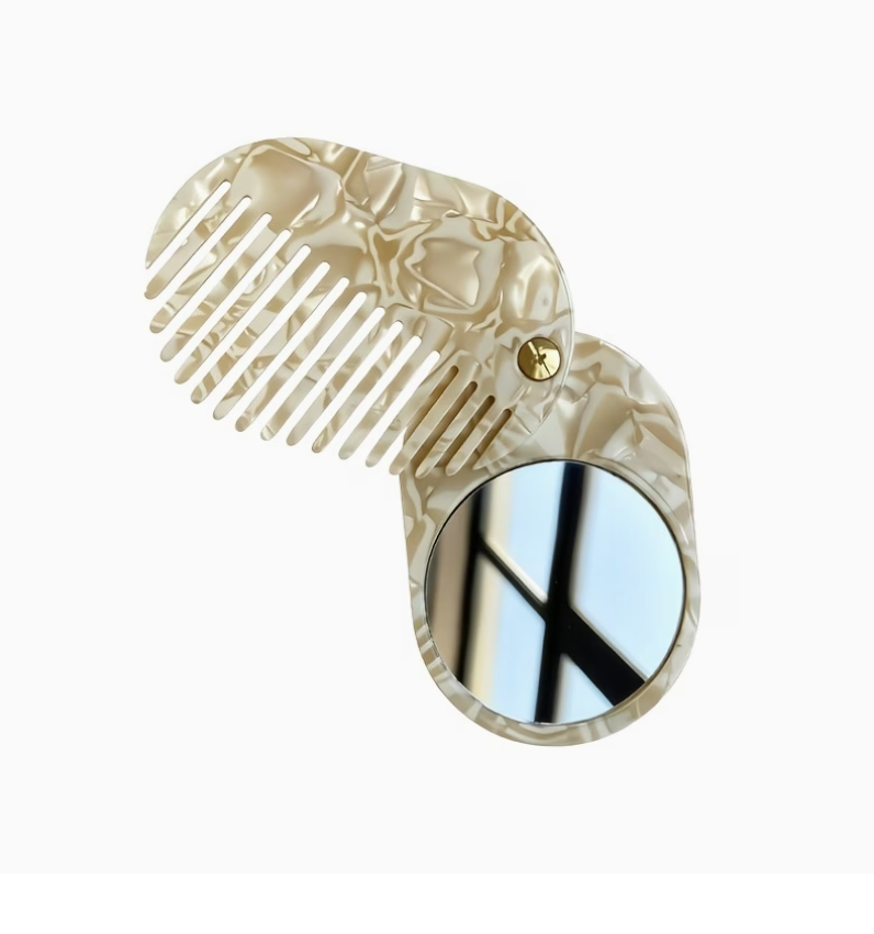 COMPACT HAIR COMB & MIRROR COMBO - IVORY