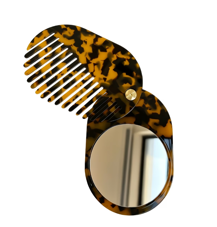 COMPACT HAIR COMB & MIRROR COMBO - TORT