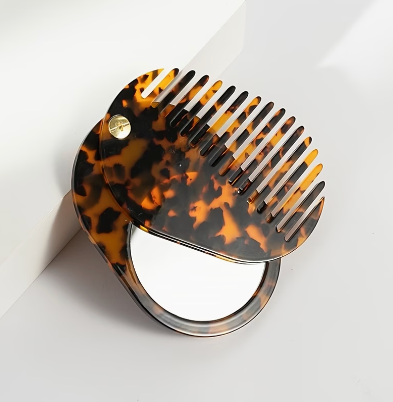 COMPACT HAIR COMB & MIRROR COMBO - TORT