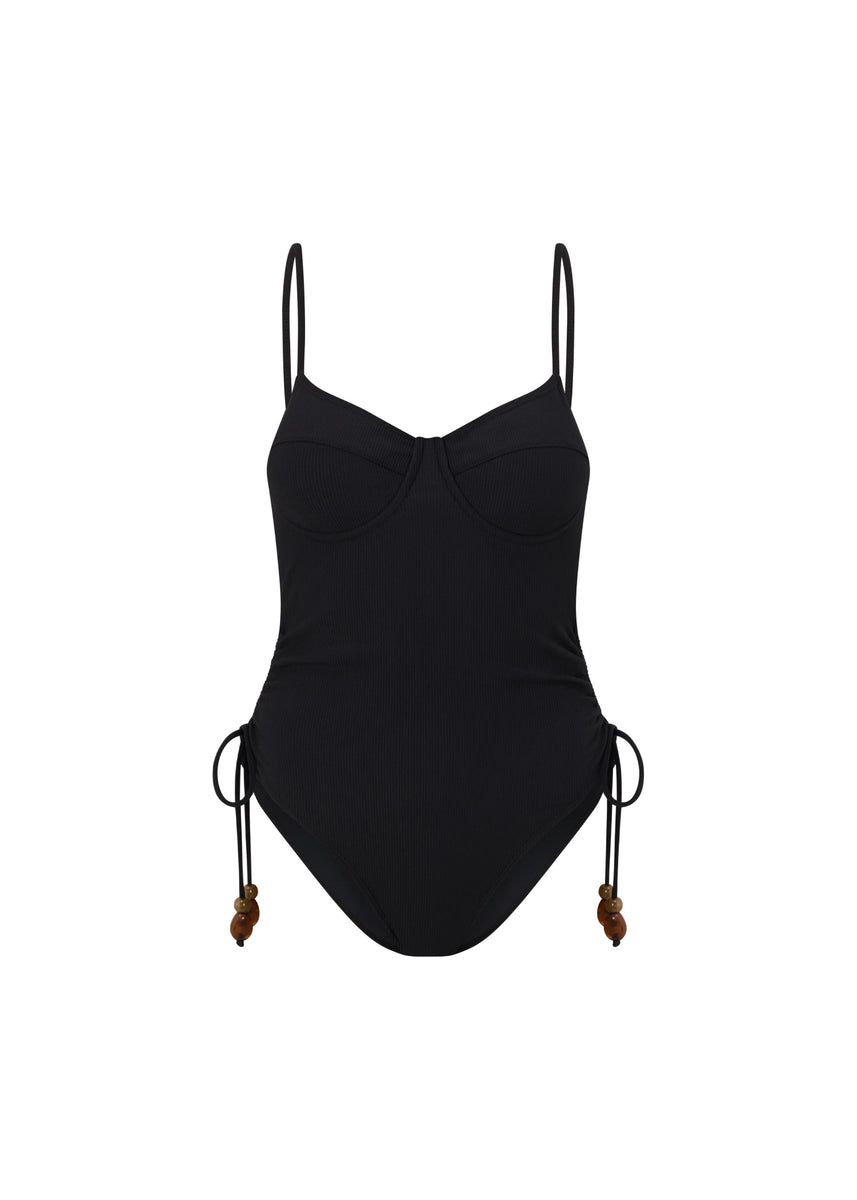 THIN STRAP UNDERWIRE ONE PIECE - BLACK
