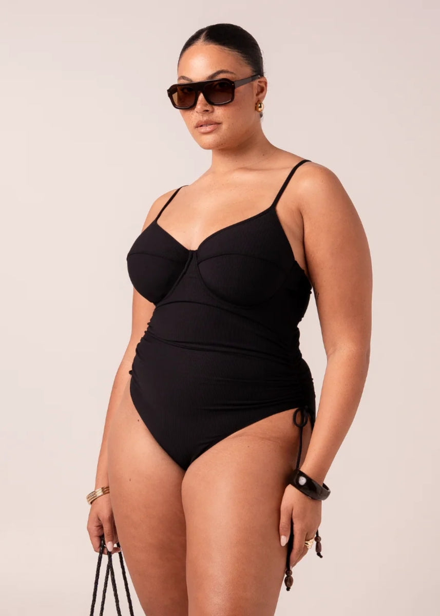 THIN STRAP UNDERWIRE ONE PIECE - BLACK