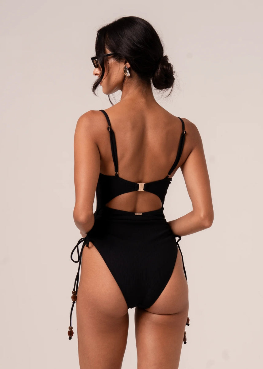 THIN STRAP UNDERWIRE ONE PIECE - BLACK