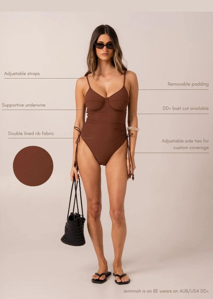THIN STRAP UNDERWIRE ONE PIECE - CHOCOLATE