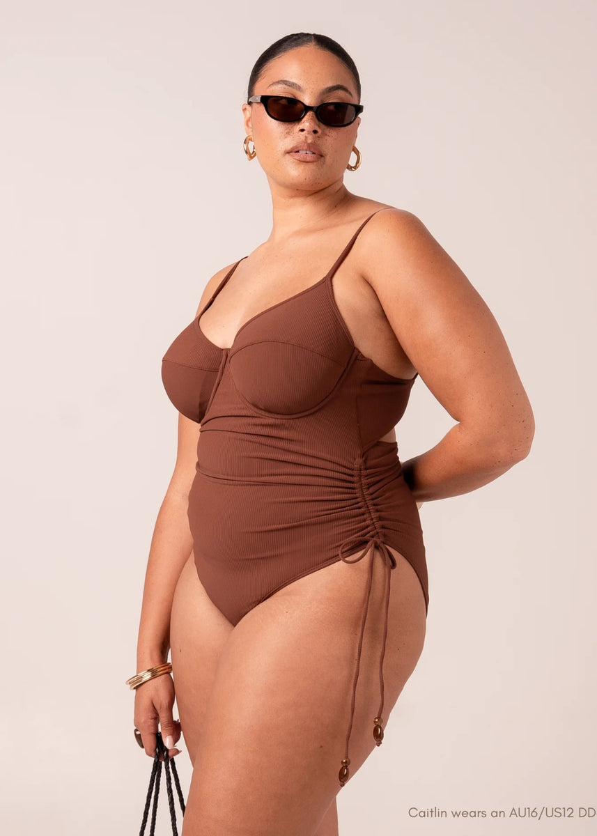 THIN STRAP UNDERWIRE ONE PIECE - CHOCOLATE