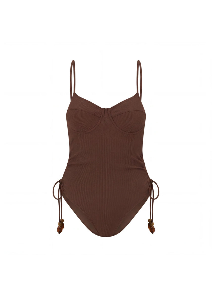 THIN STRAP UNDERWIRE ONE PIECE - CHOCOLATE