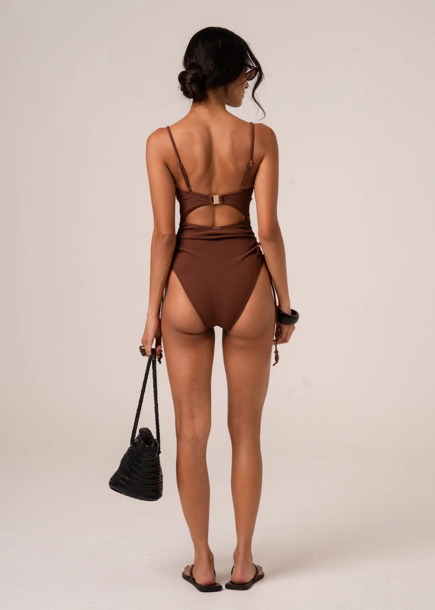 THIN STRAP UNDERWIRE ONE PIECE - CHOCOLATE