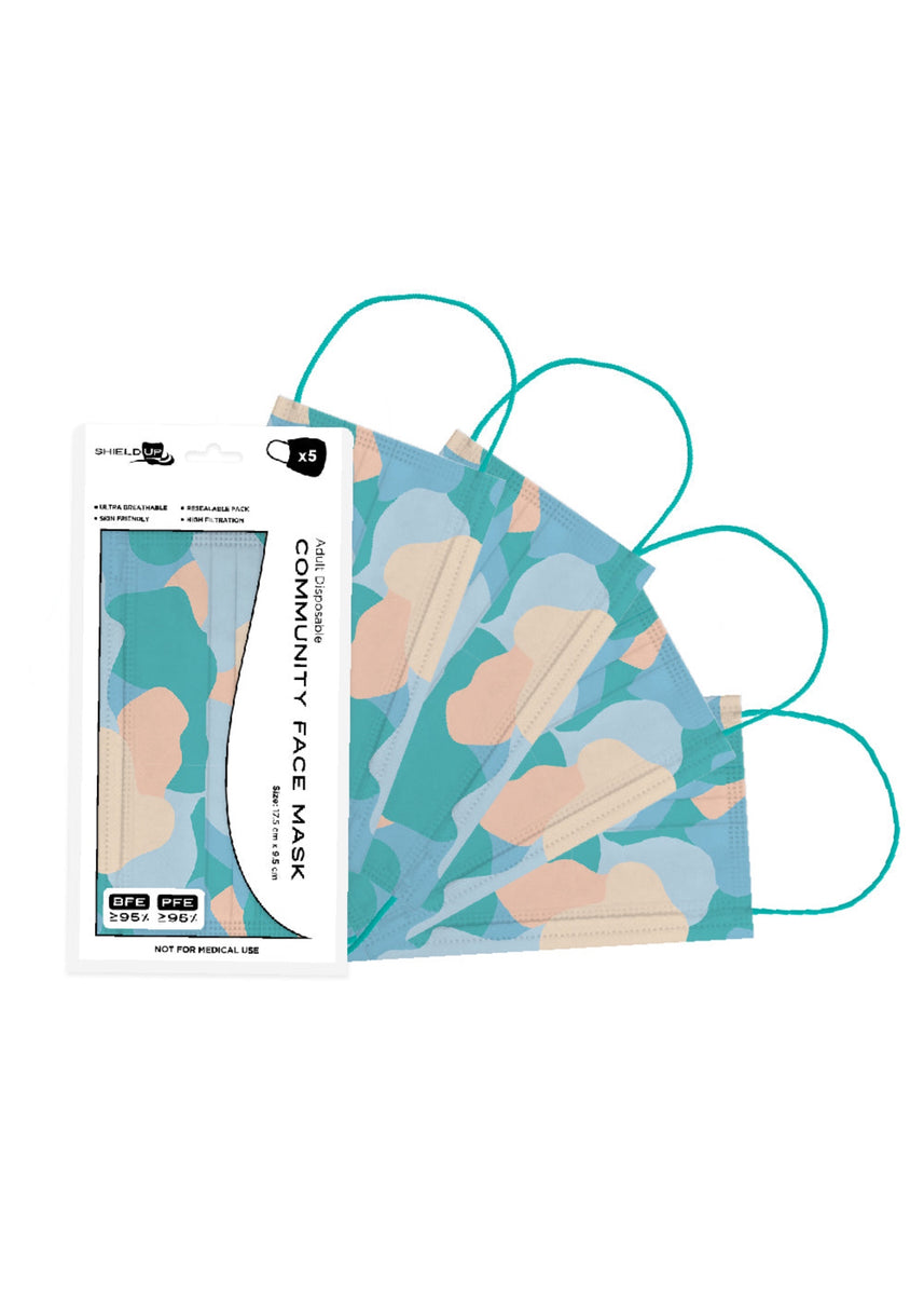 DISPOSABLE FACE MASKS 5 PACK -  BEACH FRONT PRINT by Shield Up